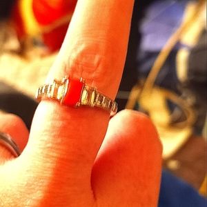 925 ring with red stone size 7 or 8 like new condition.